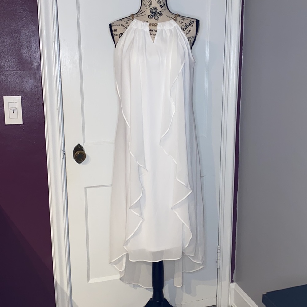 Thalia Sodi Women's Ruffled Front Gold Chain Halter Dress White Size Medium